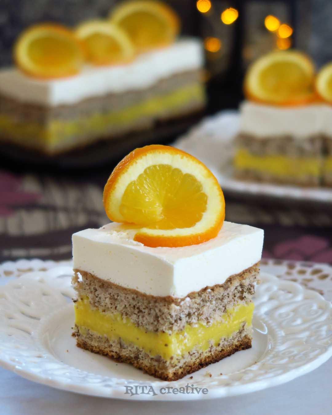 orzechowiec z pomarańczą ciasto orzechowe z budyniem pomarańczowym